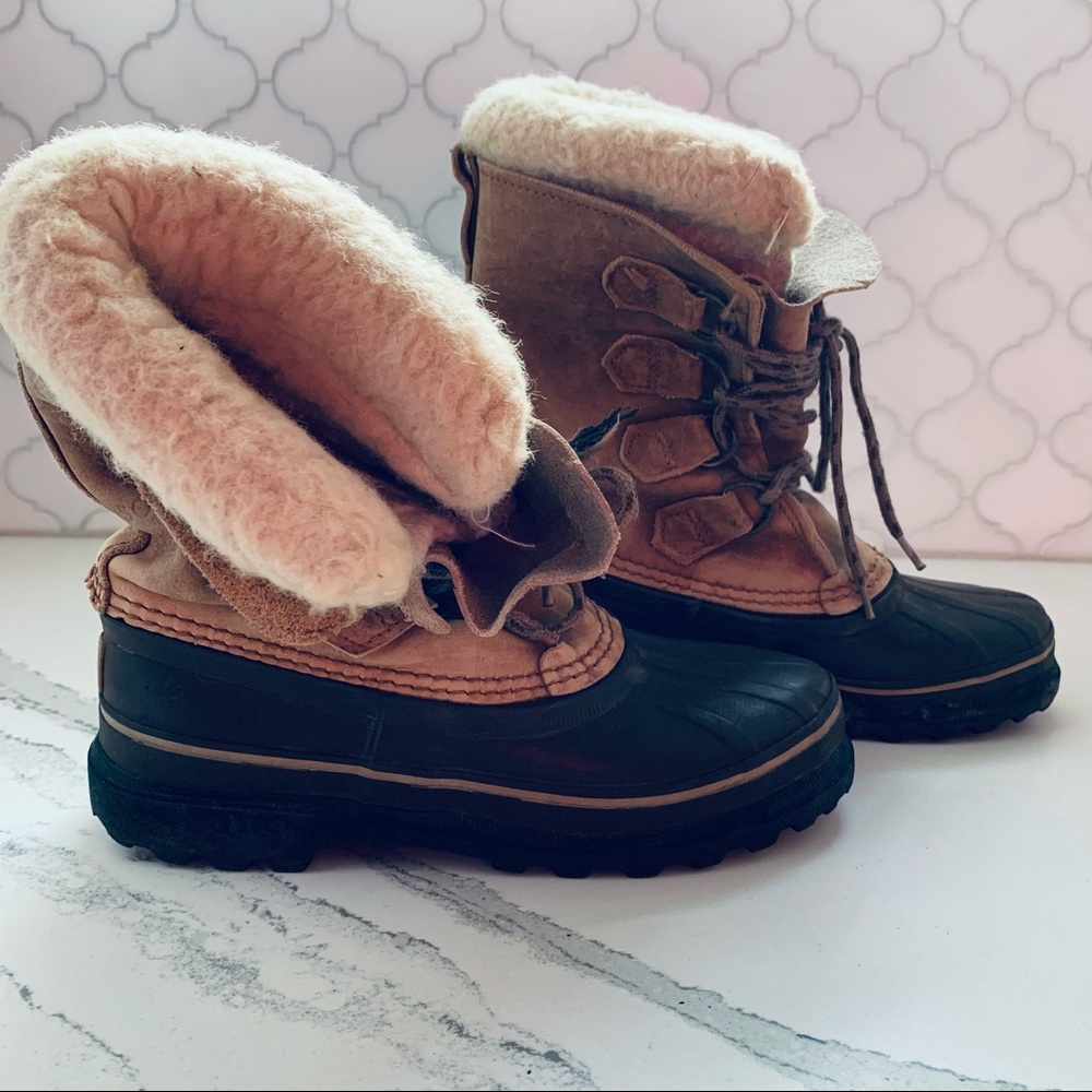 Sorel Alpine 'Vintage Caribou' Black & Tan Boots Size 4 - Picture 4 of 9